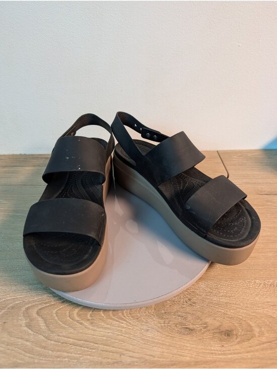 CROCS Shoes - Crocs Sandals Women's 10 Black Brooklyn Low Wedge Comfort Summer